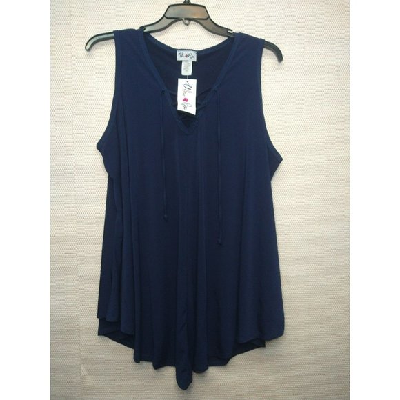 Plus Size Long Length Navy Blouse Size 3X with front v neck ties - Picture 2 of 6